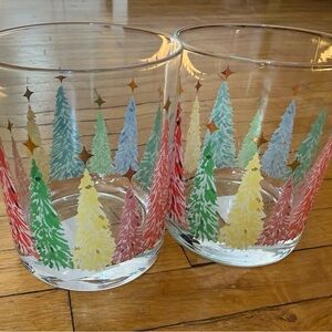 World market Christmas tree print glass cup set of 2